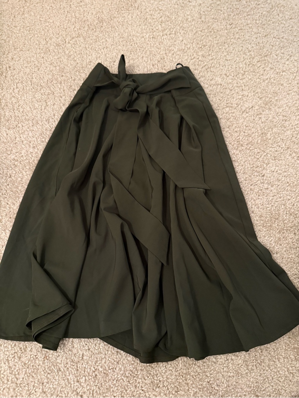 Flowing Olive Midi Skirt with Front Tie Waist